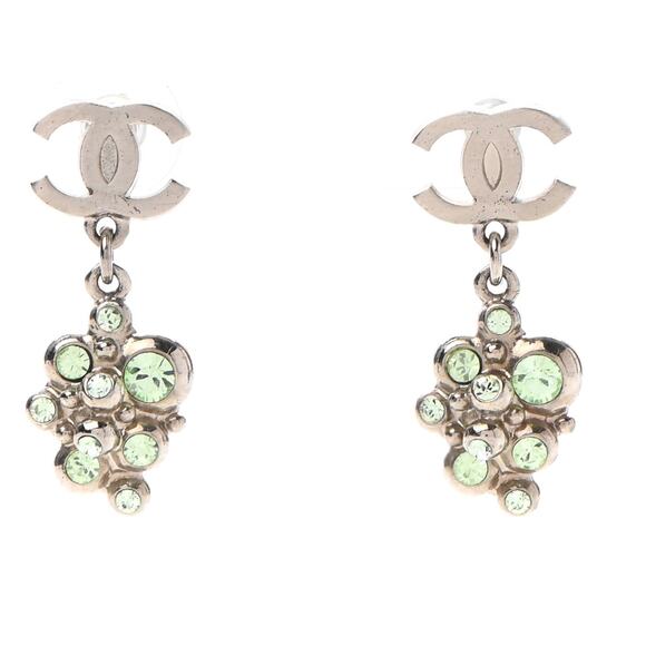 CHANEL GREEN‎ Crystal CC Drop Earrings*Silver & Green*Velvet Gift Box*PIERCED - Picture 6 of 6